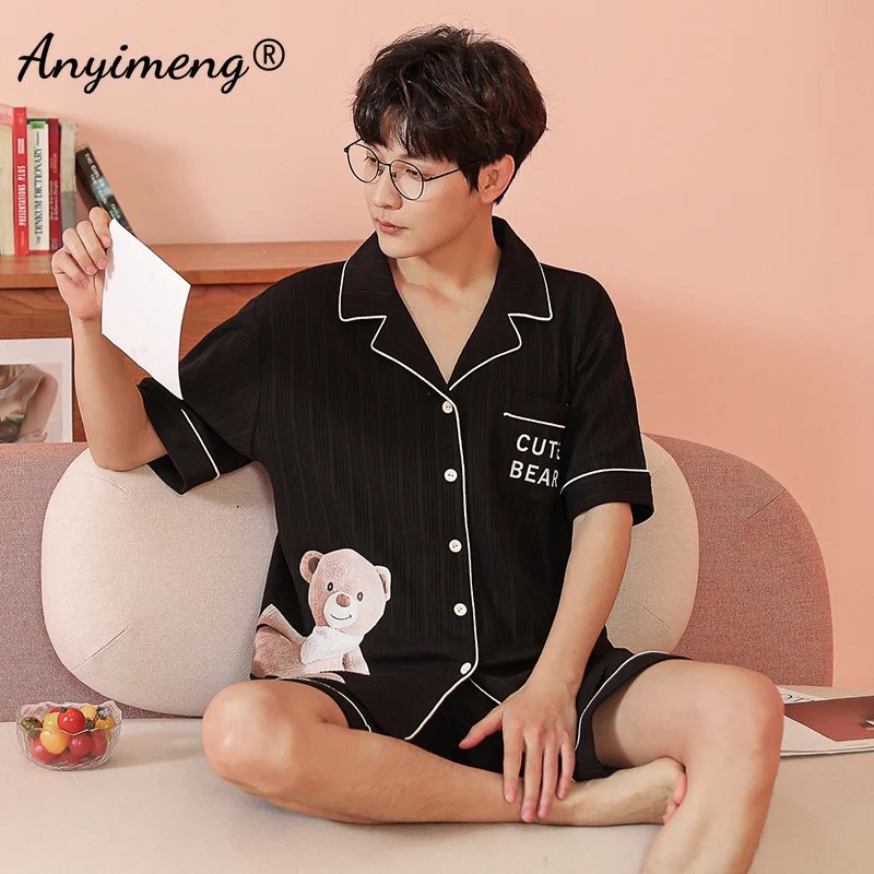 New Fashion Summer Pajama Soft Cotton Man's and Women's Home Clothing High Quality Texture Fabric Shorts Sleepwear for Couple men satin pajamas Pajama Sets