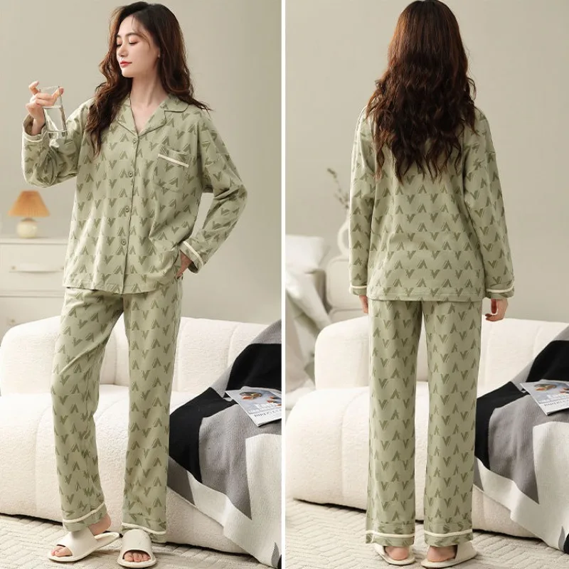 2024 New Women's Loose Loungewear Set Ladies Fashion Spring Autumn Pajamas Suit Pure Cotton Long Sleeves Pants Casual Sleepwear