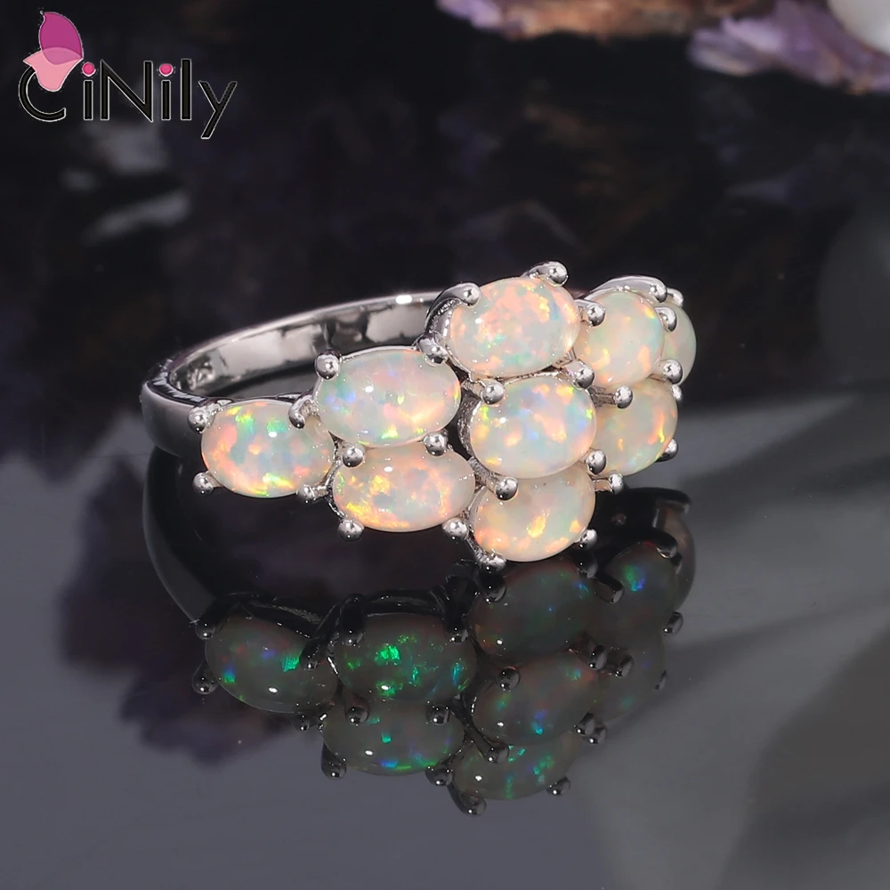 

CiNily Created White Fire Multi-opal Female Rings 925 Sterling Silver Wholesale Ring for Women Fashion Jewelry Wedding Party