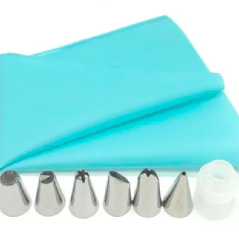 Silicone Icing Piping Cream Pastry Bag 8PCS/Set with 6 Stainless Nozzle Sets Cake Decorating Tips Reusable Cake Baking Tool cake decorating tip set,cake icing nozzles,baking nozzle set,cake decorating nozzle set,pastry bag set