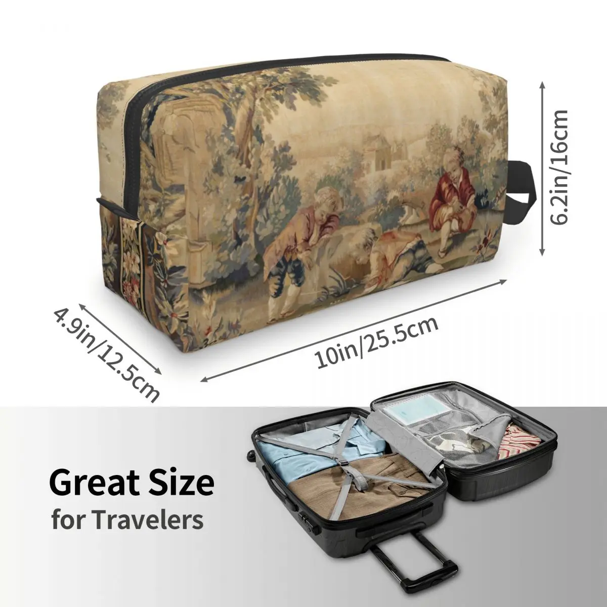 Cute Aubusson Antique Tapestry Print Travel Toiletry Bag for Women Boho French Flowers Makeup Cosmetic Bag Beauty Storage Dopp