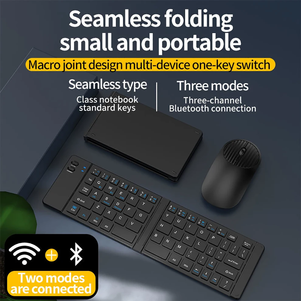 Foldable Wireless Bluetooth Keyboard and Mouse Set with Rechargeable Travel-Friendly Design