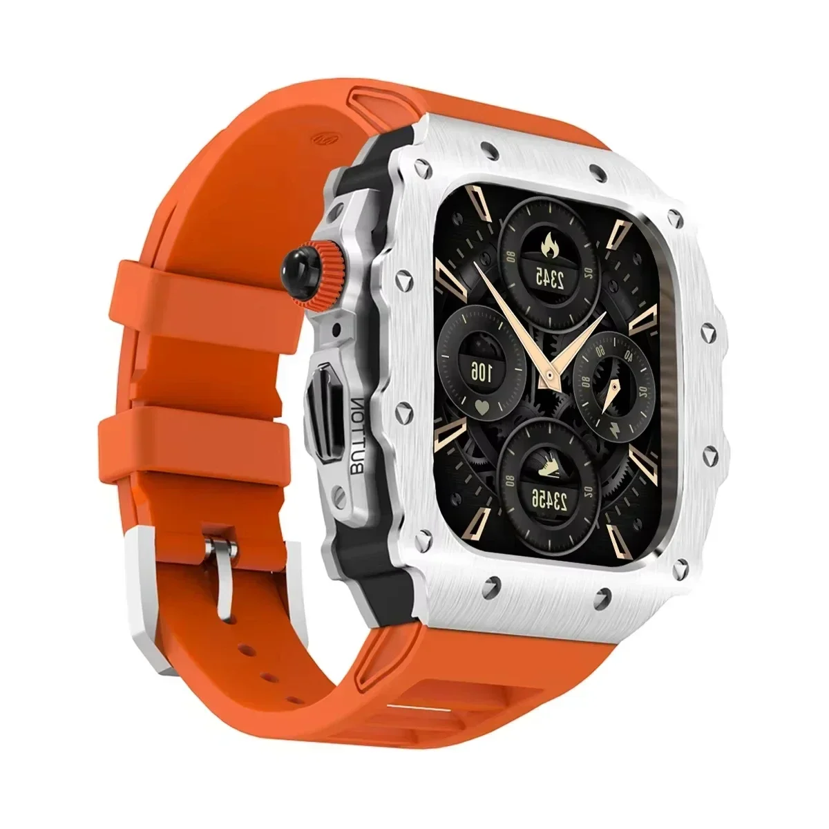 Deluxe Stainless Steel Watch Case with Silicone Pin Buckle