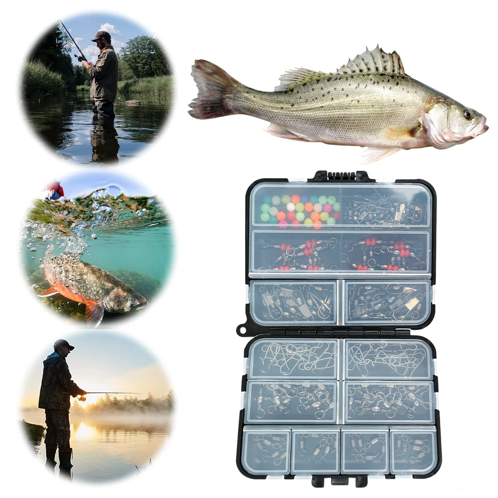 140pcs Fishing Set Ball Bearing Fishing Swivels Fishing Accessories Kit Fishing Snap Swivels Bass Trout Carp Fishing Accessories