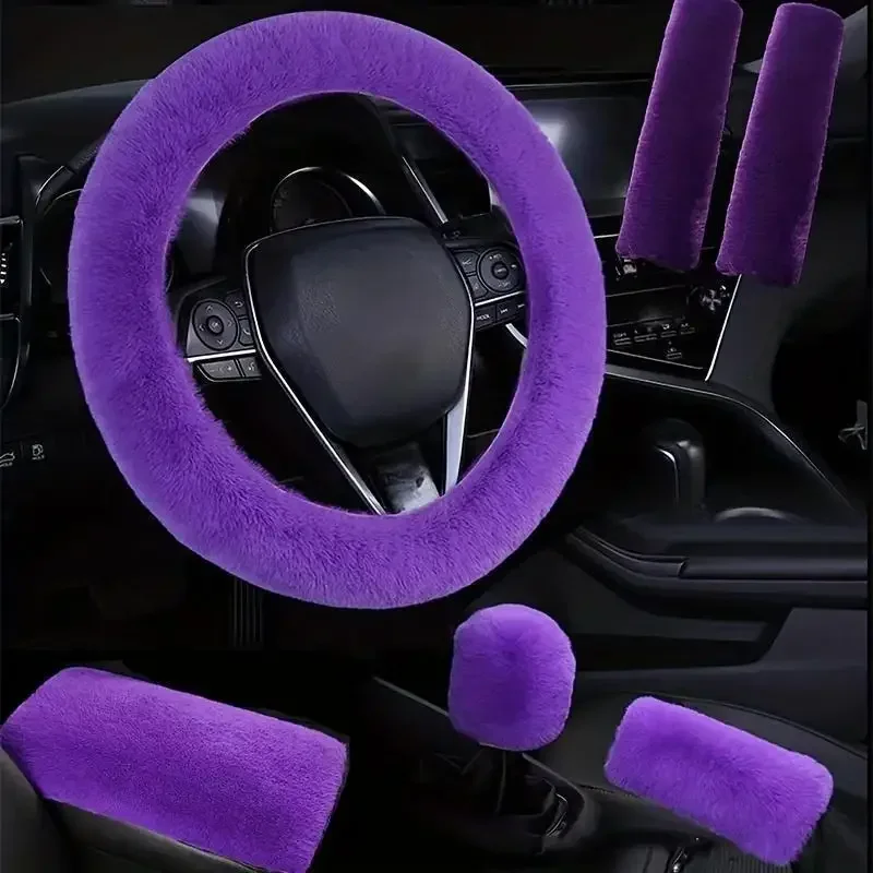 Warm Faux Wool Steering Wheel Cover 38cm Fur Fluffy Thick Auto Car Steering Wheel Plush Cover Soft Wool Decoration Car