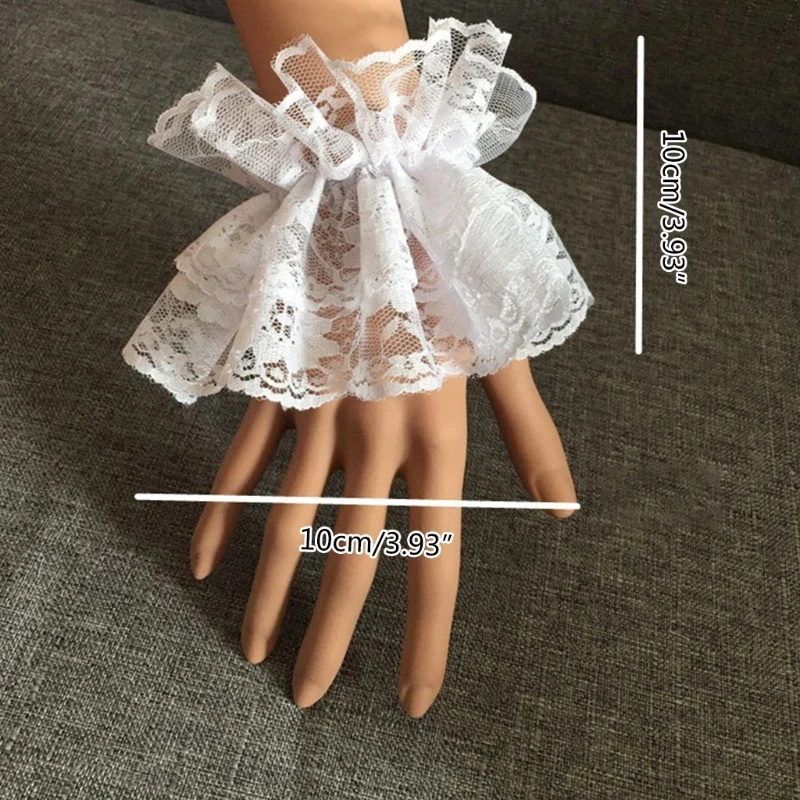 Ruffle Lace False Sleeve Wrist Cuffs Floral Lace Pleated Elastic Bracelet Women Girls Cosplay Lolita Halloween Fingerless Gloves