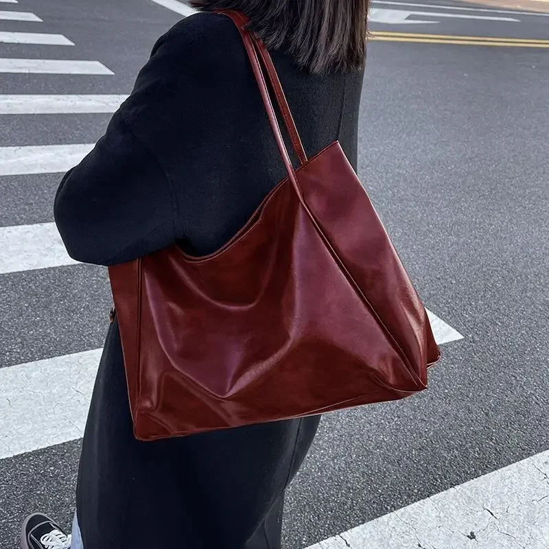

Винтажная красная женская сумка-тоут MBTI, Спортивная повседневная модная вместительная кожаная сумка через плечо, сумка-шоппер в стиле Харадзюку, простая сумка