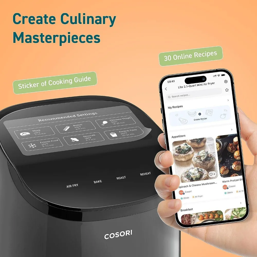 Mini Air Fryer 2.1 Qt, 4-in-1 Small Airfryer, Roast, Reheat, Low-noise, Nonstick and Dishwasher Safe Basket, 30 In-App Recipes 5