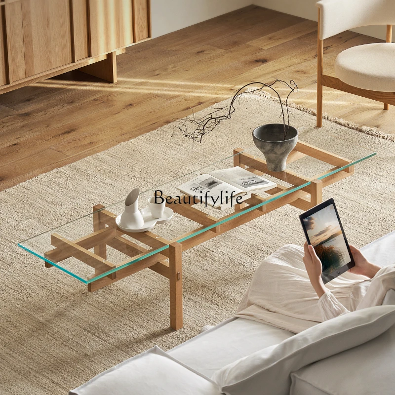 

Solid Wood Coffee Table Glass Modern Log Style Living Room Small Apartment Simple Tea Table