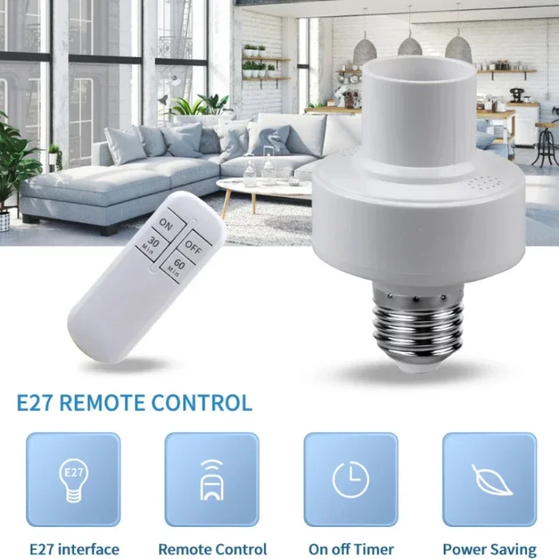 E27 Smart Convertible Lamp Holder 4 Keys Remote Control Intelligent Timing Energy Saving Lamp Holder For Bedroom Living Room