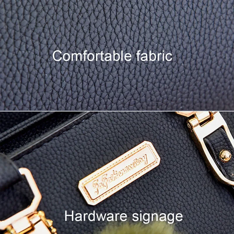 1PCS Bags Women Fashion Simple PU Shoulder Small Double Large Capacity Hairball Tote Slanting Cross Women's Bags