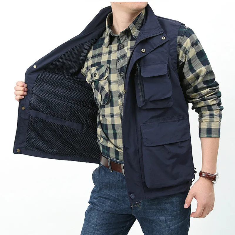 Work Vest Summer Sleeveless Jacket Men Men's Spring Multi-pocket MAN Mesh Coat Hunting Motorcyclist Winter Jackets Free Shipping