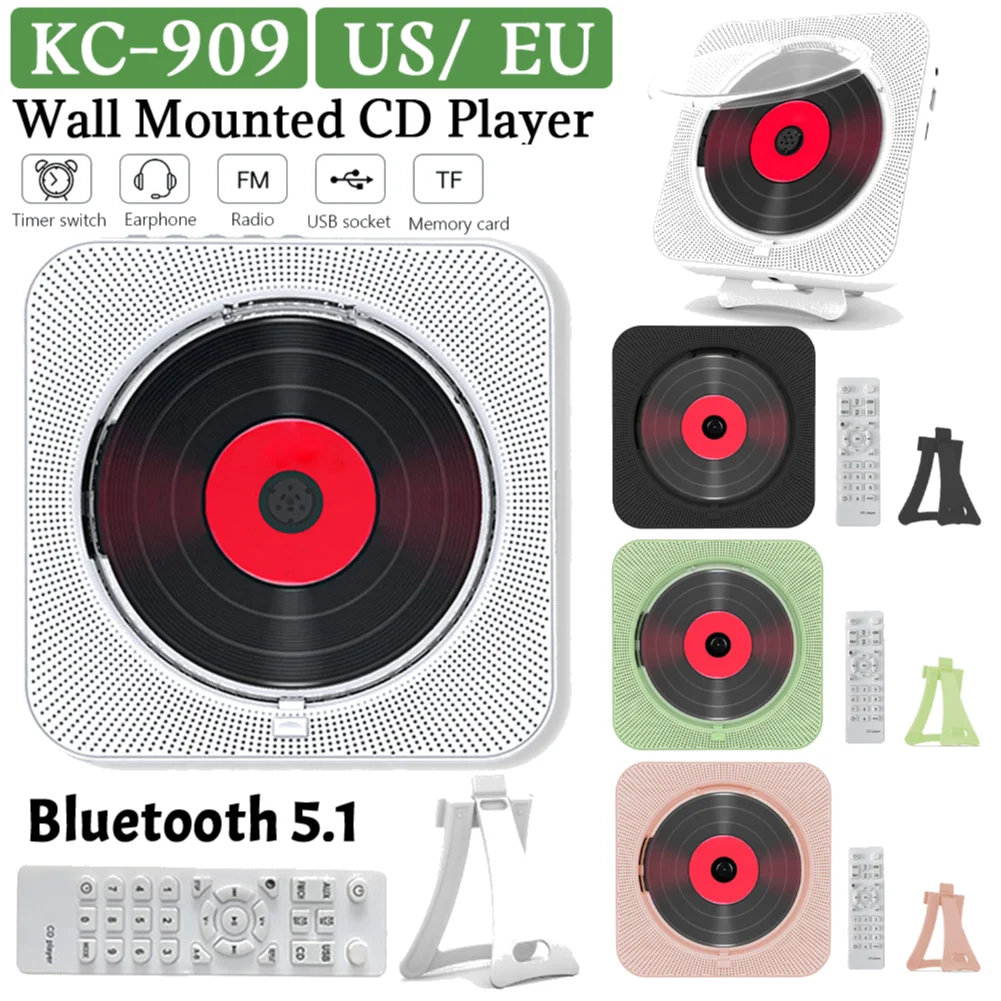 Portable CD Player LED Display Bluetooth 5.1 Music Player with 3.5mm Plug Wall Mounted FM Radio CD with Bracket