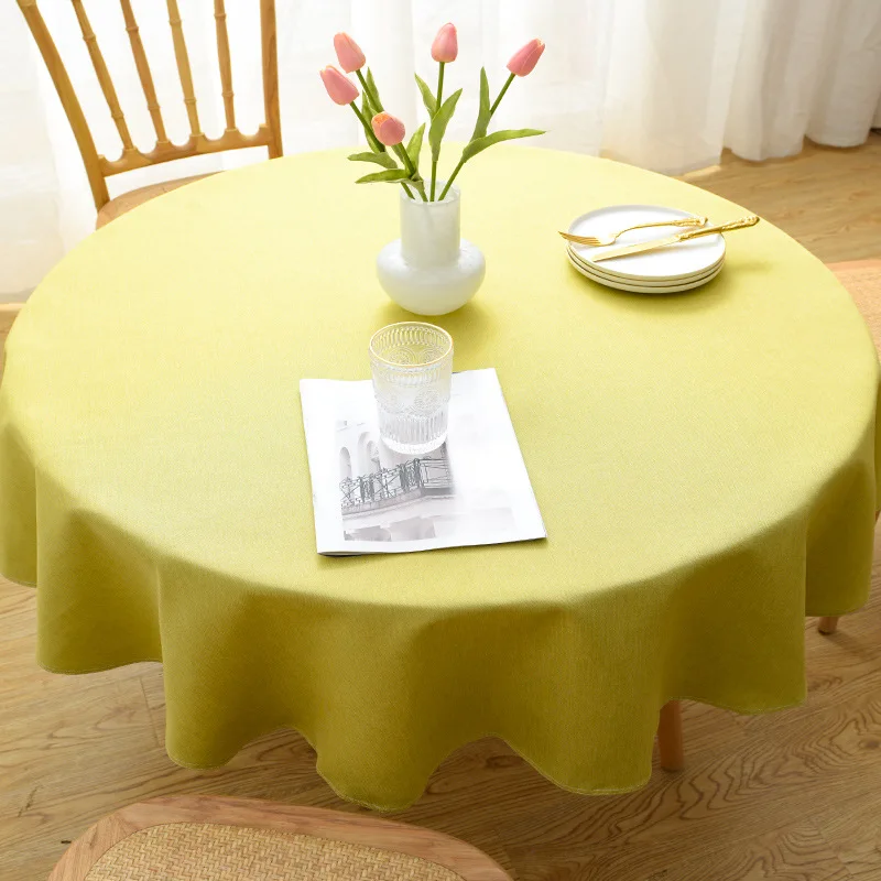 

Plain Cotton and Linen Round Tablecloth Solid Color Table Cover For Table Cloth