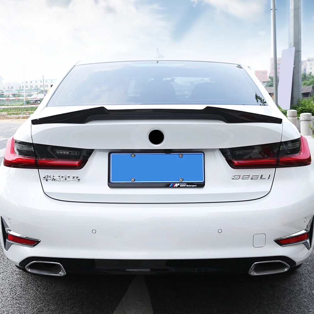 광택 탄소 섬유 후면 트렁크 윙, M4 스타일 슬림 스포일러 키트, BMW 3 시리즈 320i 325i G20 G21 2020 및 외부 액세서리