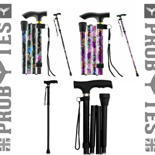 Easy Folding Adjustable Walking Stick Plain & Wer Design Nonslip Lightweight