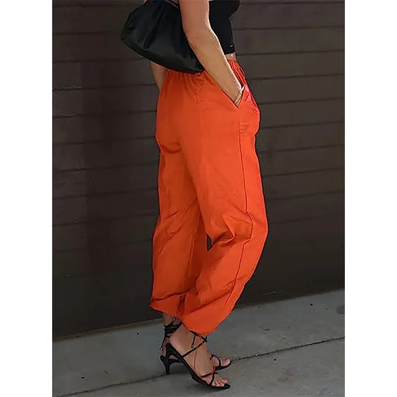2023 New Casual Solid Color Patchwork Pocket Elastic Waist Jogger Hip Hop Pants Summer Clothes Loose-fitting Trousers for Female