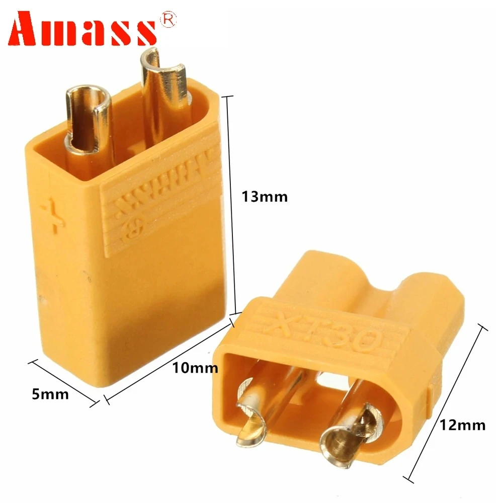Amass 암수 불릿 커넥터 플러그 업그레이드 XT30 소형 볼륨 커넥터, RC FPV 리포 배터리용, XT30U, 2/5/10 쌍