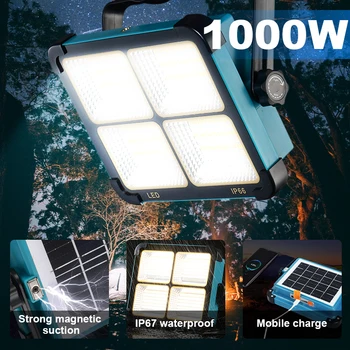 Superbright 1000 와트 휴대용 캠핑 텐트 램프 USB 충전식 LED 태양 홍수 빛 야외 방수 작업 수리 조명, 아웃도어 액티비티 활동, 워터프루프, 내구성, 탄탄한