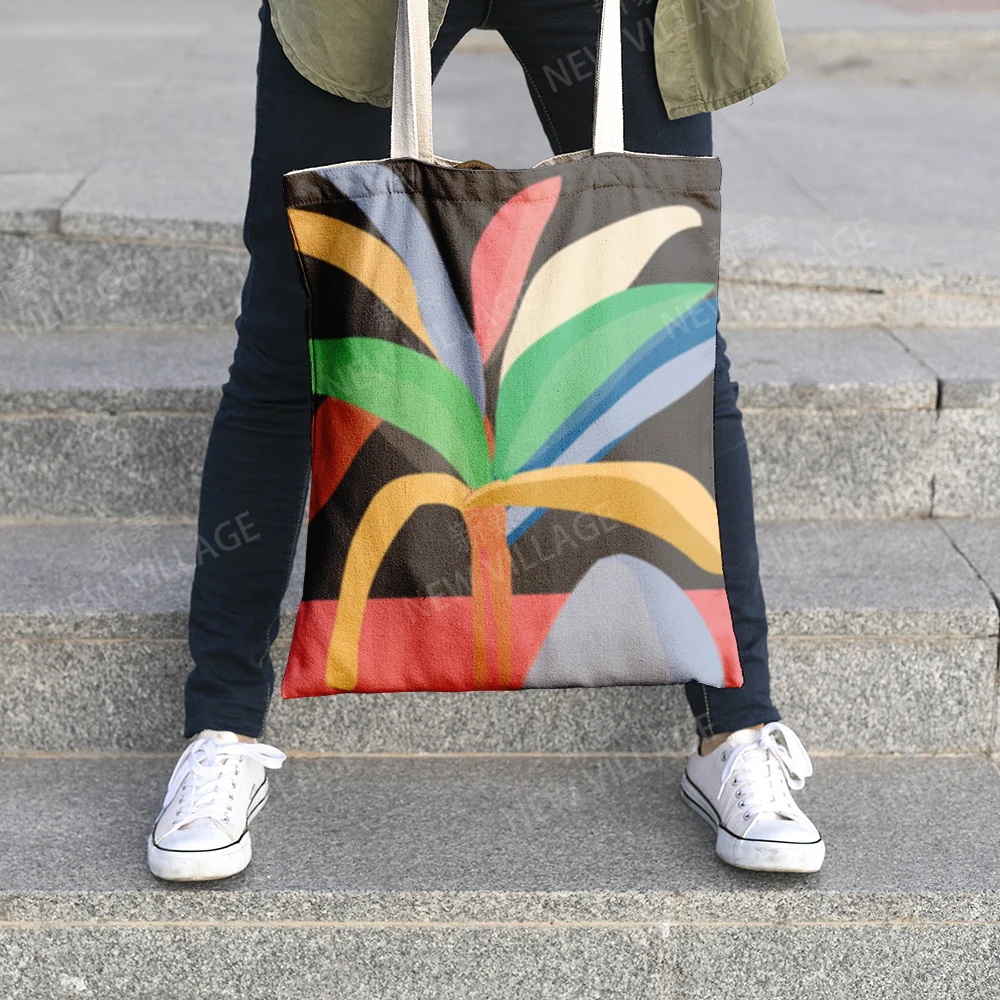 Canvas shoulder bag organization storage Handbags cosmetics travel Women's bag Shopping Fabric pouch nordic boho grocerie 6