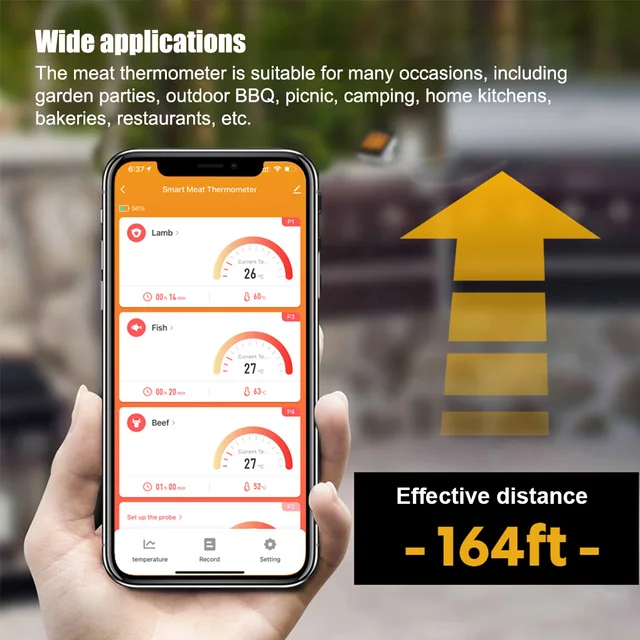 Vezeték Nélküli Húshőmérő Főzés Digitális Lcd Háttérvilágítás Bluetooth-Kompatibilis Bbq Külső Mérőeszközök