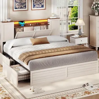 Rustic King-Size Bed with Barn Door Storage Cabinet 1