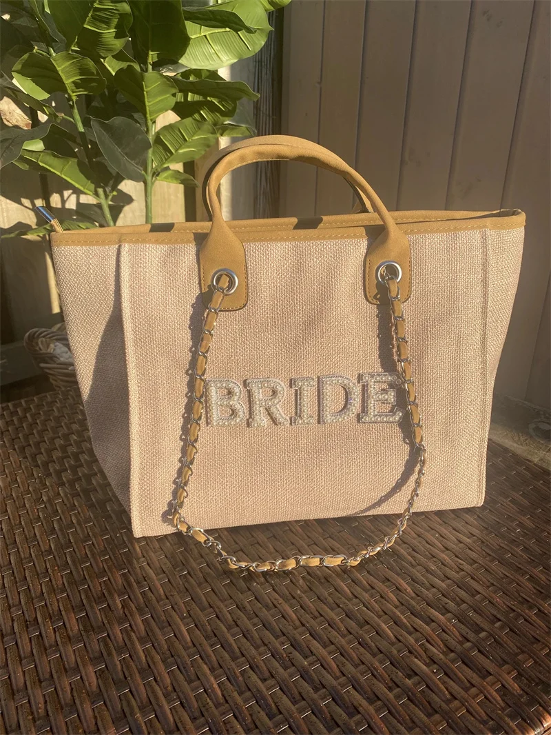 Personalised Shoulder Tote Bag, Women's Handbag, Beach Bag, custom Hand Bag, Canvas Bag, Gifts For her, Chain tote bag,honeymoon