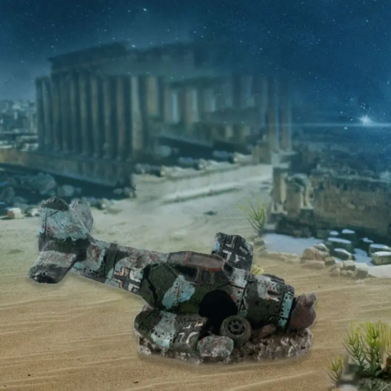 Acquario Decorazione In Resina Crash Aircraft Hideout Cave Aircraft Per Betta Shrimp