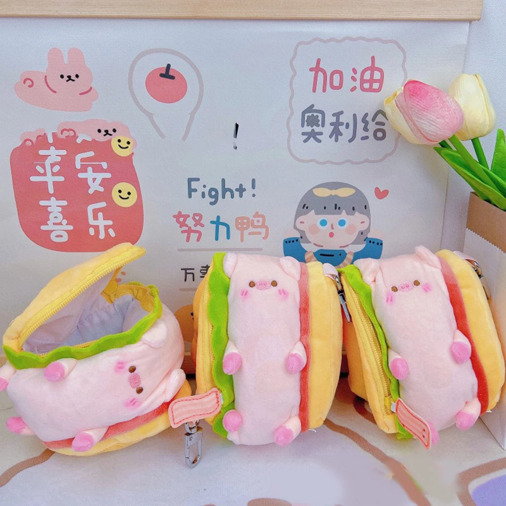 

Cute Cartoon Sandwich Shape Coin Purse For Girls Small Wallet Piggy Earphone Pouch Coin Wallet Storage Bags Charging Cable Pouch