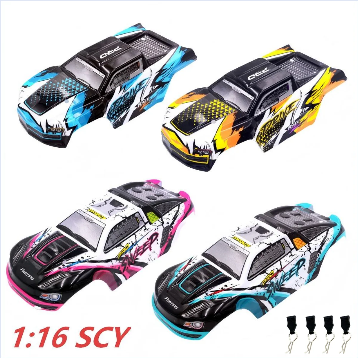 SCY 1:16 RC Car Body Shell for SCY 16101 16102 16103 16201 16101 Pro RC Car PVC Impact Resistant Shell Frame SCY Shell R Clip