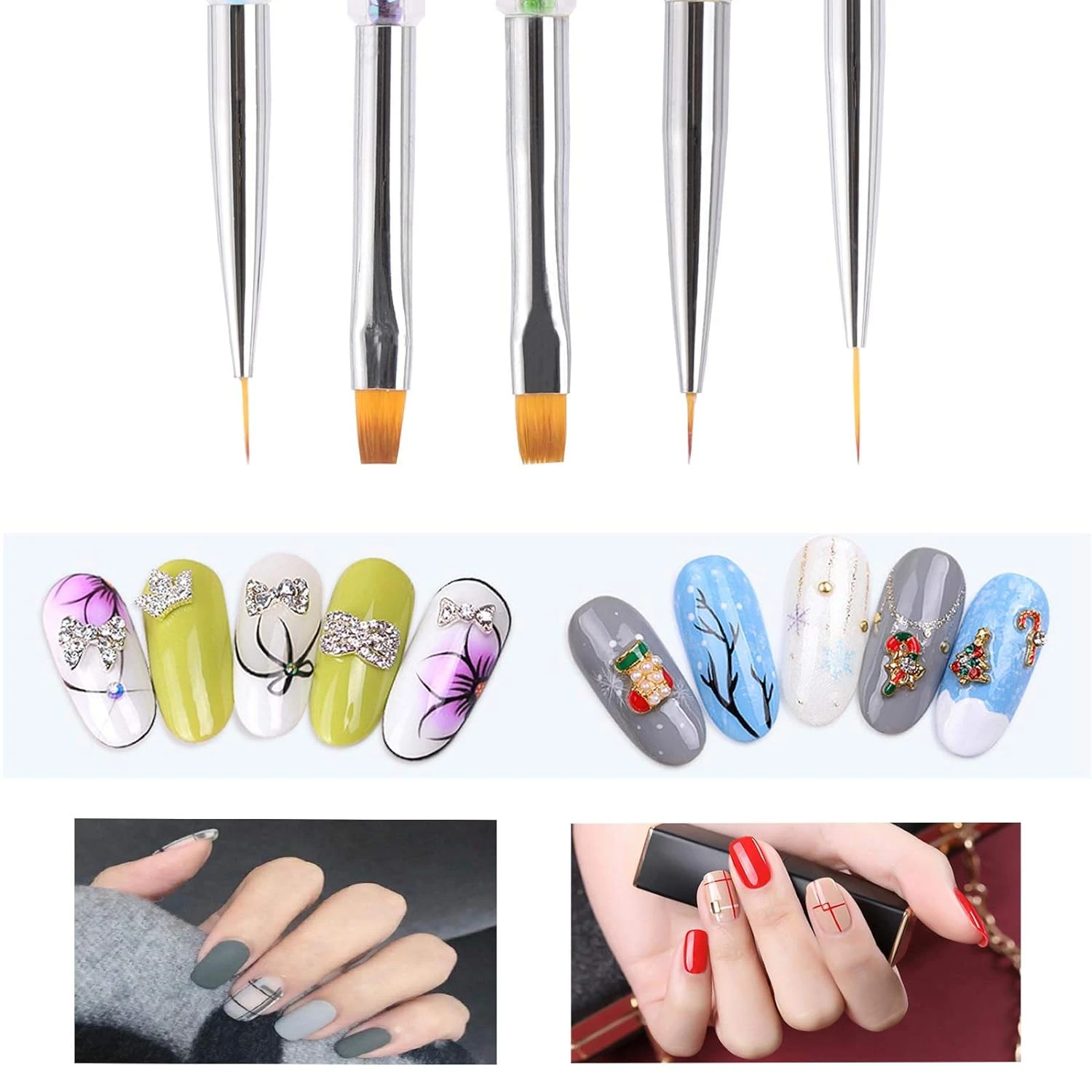 Must-Have High-End Top-Quality Essential 5-Piece Set of Double-Ended Nail Art Liner Brushes-Premium Dotting Tool for Professio
