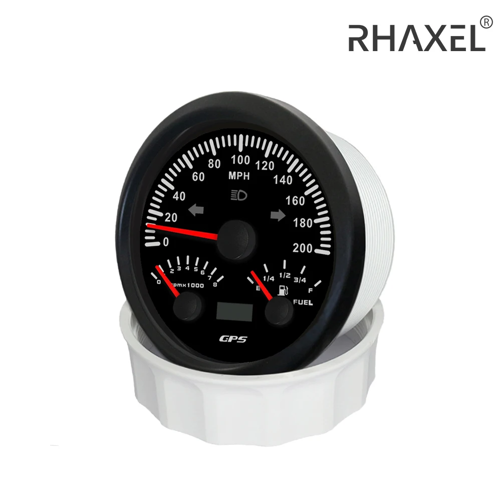 RHAXEL 85mm (3 3/8'') Multi-Function Gauge Speedometer GPS 200MPH Tachometer 8000RPM Meter Fuel Level 12V 24V for Racing Boat