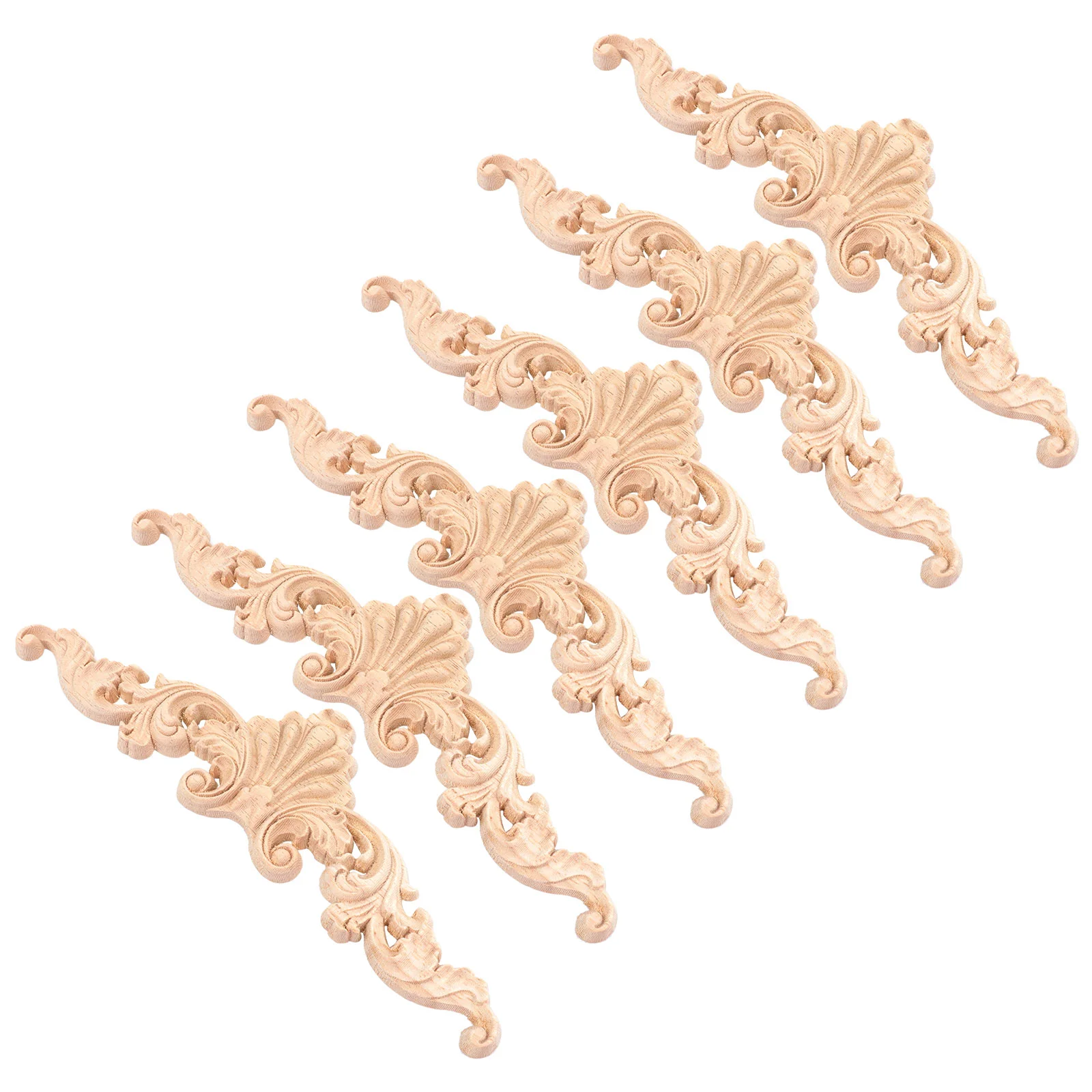 

6 Pcs Furniture Decals Solid Wood Applique Decorative Wooden Stickers Home Decoration Cabinet Carved Patch Onlay Retro Door