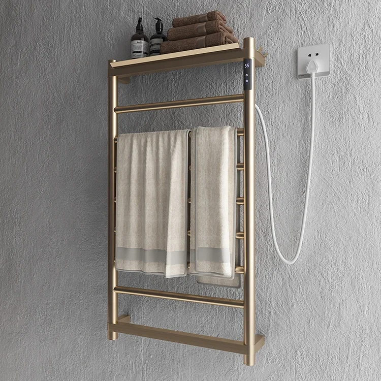 Modern Electric Towel Rack, Brushed Gold PVD Heated Towel Rails, Bathroom Radiators, Warmer