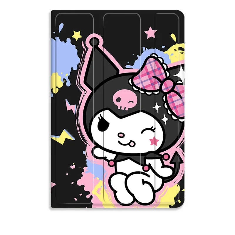 IPad Case Kawaii Sanrio Kuromi IPad 10 Case Cartoon Three Fold Silicone Soft 7 8 9 Pro 10.5 Air 3 4 5 Covers