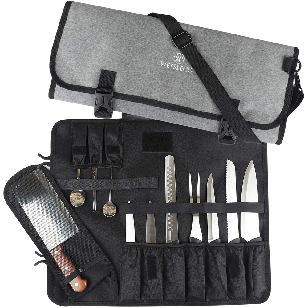 Knife Storage Bag WESSLECO Chef Knife Bag Roll Carry Case Kitchen Cooking Portable Durable Storage Pockets