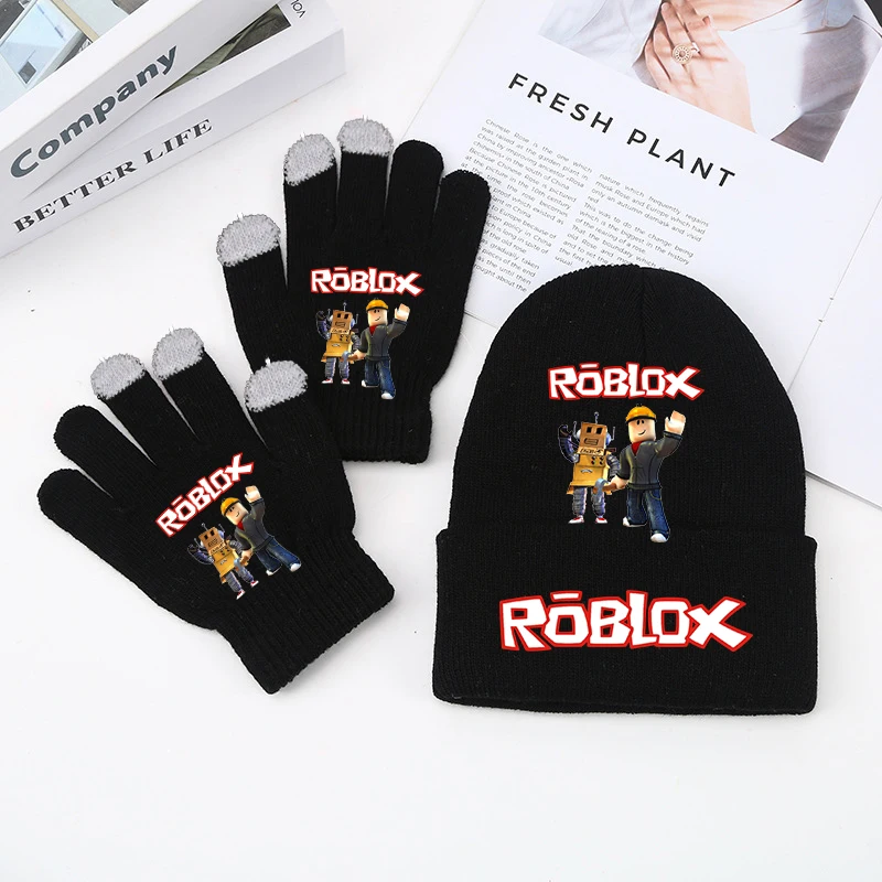 2pcs Roblox Knitted Hat Gloves Set Cartoon Boy Girl Cute Knit Cap