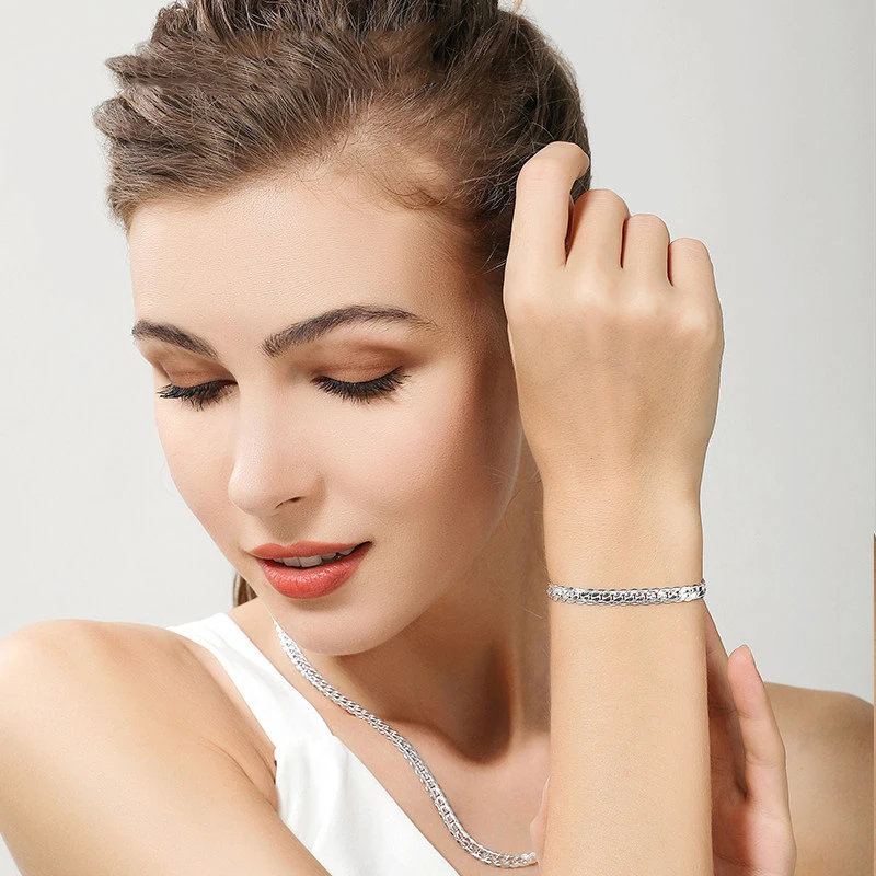 925 Sterling Silver Jewelry Set Necklace Bracelet for Women Men