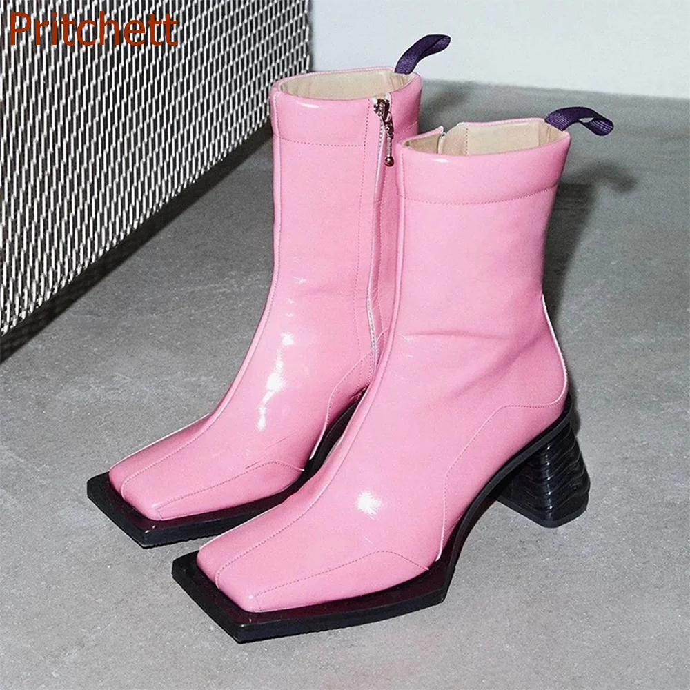 

Strange Style Square Toe Women Boots Solid Pink Short Boots Zipper Chelsea Boots Autumn Fashion 2023 New Arrivals Women Shoes