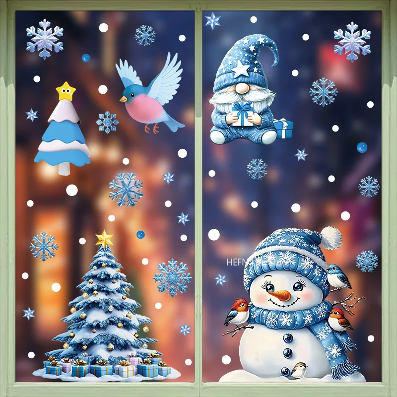 Reusable Static Christmas Window Stickers Double-Side Xmas Party Supplies Christmas Window Clings Home Decorative Films