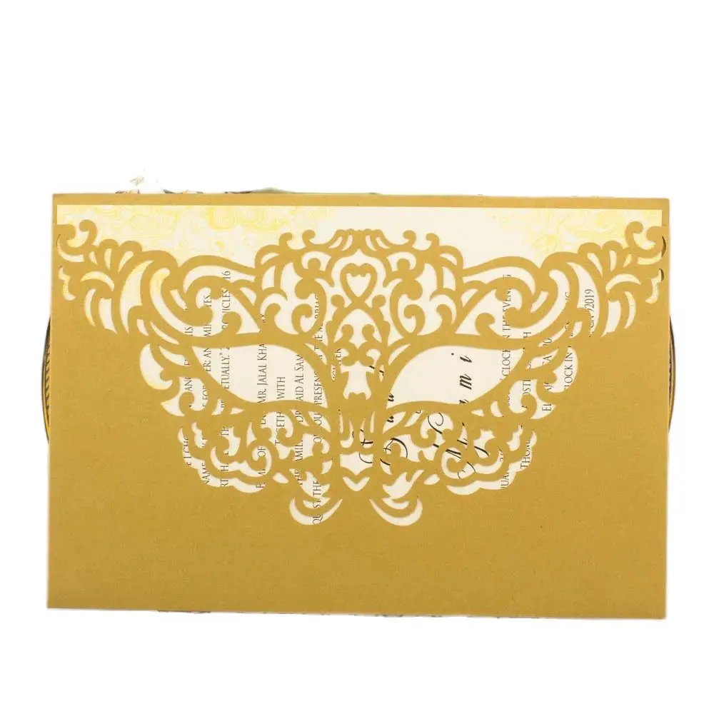 

10pcs Luxury Pearl Gold Burgundy Paper Laser Cut Mask Wedding Invitation Cards Greeting Favor Invite Card For Party Anniversary