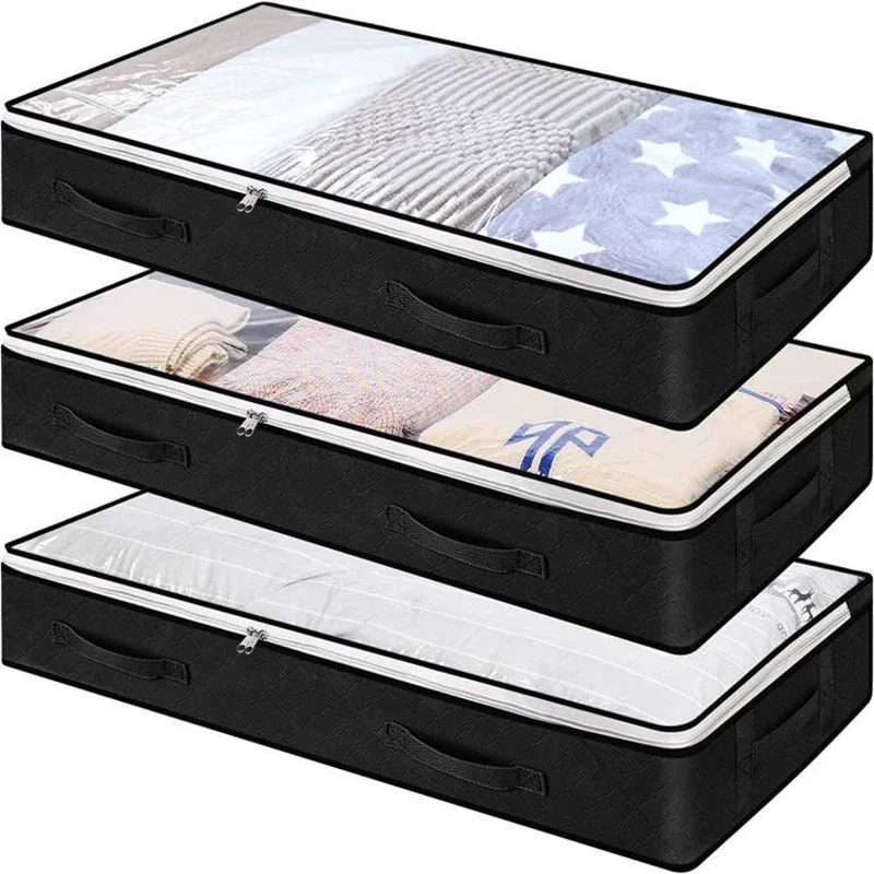 Non-woven Underbed Quilt Storage Bag Organizer Wardrobe Clothes Dust Moisture-proof Finishing Bag Foldable Storage Box 100x50x15 6