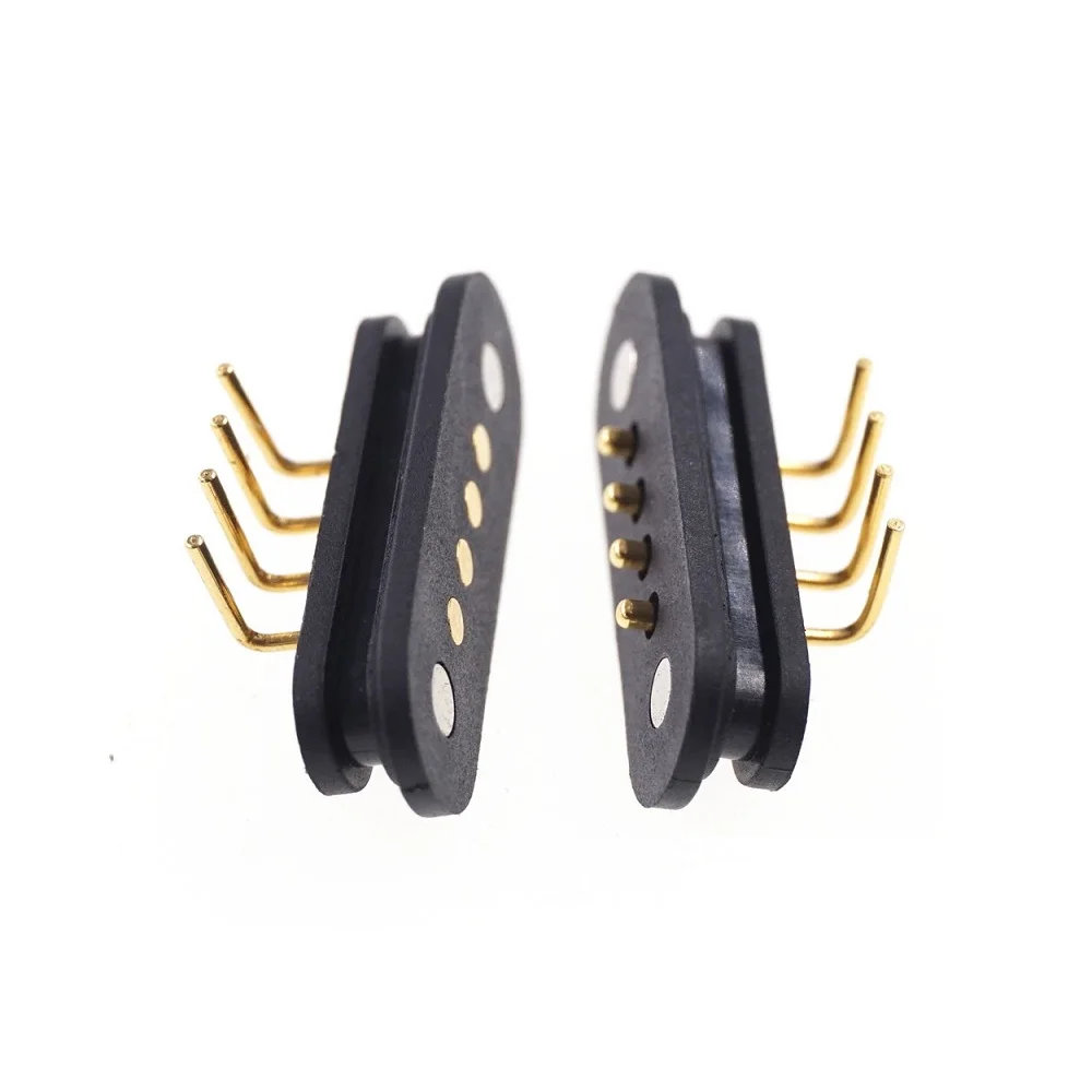 

Spring-Loaded Magnetic Pogo Pin Connector 4 Pin Pitch 2.5 mm Through Hole Angled Male Female 2A 36V DC Power Charge Probe 5 Pair