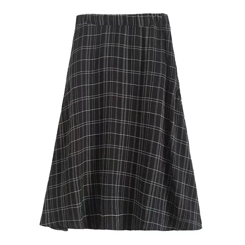 Wixra 2022 Women A Line Midi Skirt Plaid Zipper High Waist Lady Spring Summer Preppy Style Classic High Street Lady Bottom black leather skirt