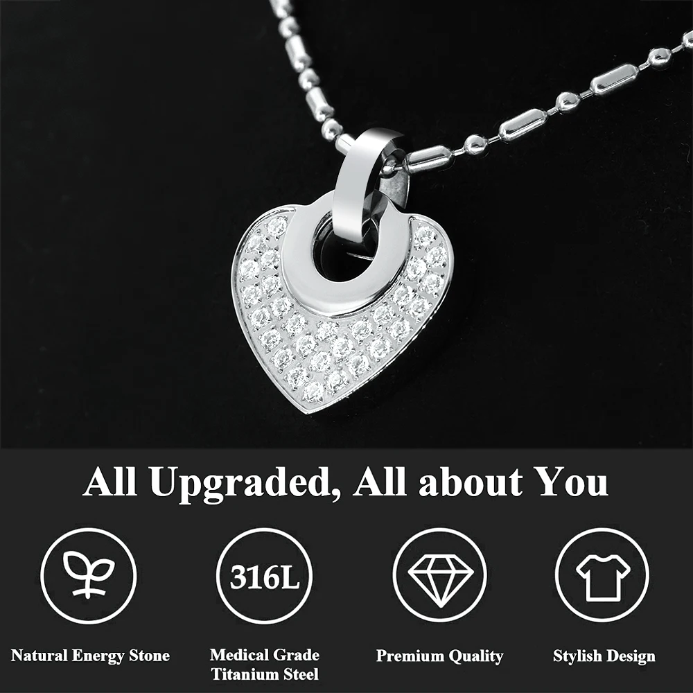 Herz-Anhänger aus Titanstahl in chirurgischer Qualität für Damen, Diamant-Vulkanstein-Halskette – modischer Schmuck für Schlaf und Gleichgewicht – Detail 14