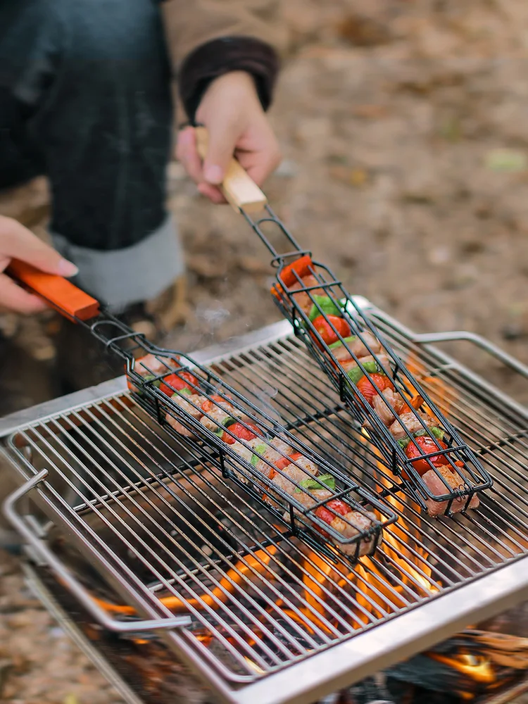 Camping barbecue BBQ Grilling Basket Charcoal grill Outdoors Grill tools Portable Nonstick Roasting meat accessories picnic