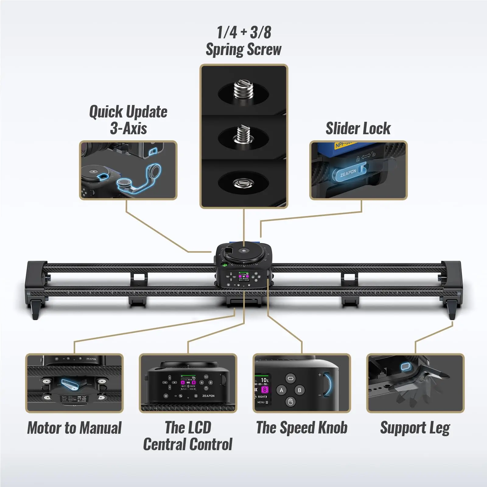 Camera Track Slider Zeapon AXIS Muti axis slider DSLR Camera Video Carbon Fiber Motorized Slider for Commercial Videography Macro photography