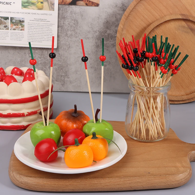 

100pcs 12cm Bamboo Toothpicks Pick Buffet Cupcake Fruit Fork Party Dessert Salad Stick Cocktail Skewer For Wedding Party Decor