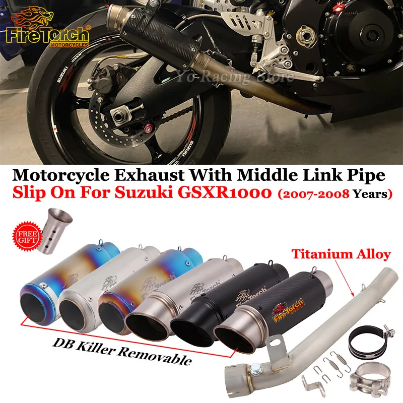

Slip On For Suzuki GSXR1000 GSXR 1000 K7 K8 2007-2008 Motorcycle Exhaust Escape Modify Titanium Mid Link Pipe With Muffler Moto