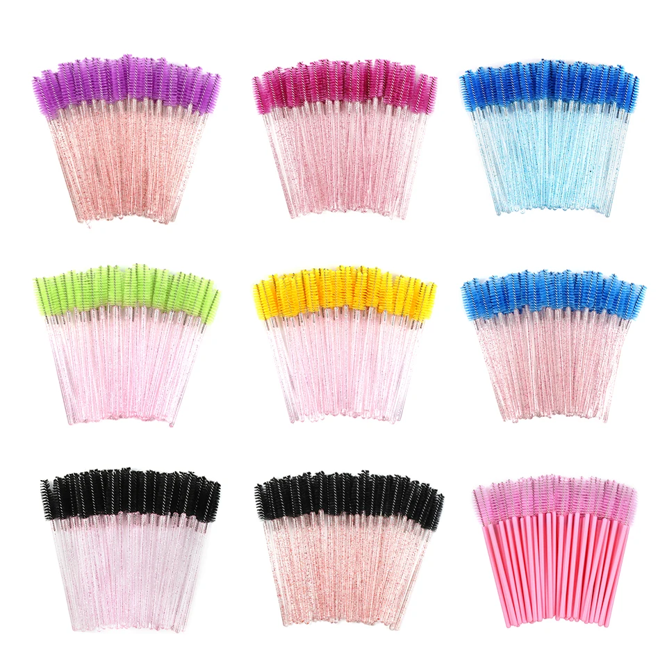 Crystal Eyelash Brush 50 Pcs Boxed Makeup Brushes Disposable Mascara Wands Applicator Eyebrow Spoolies for Eye Lash Extension